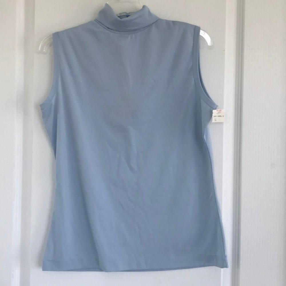 Vintage Elite Original Light Blue Classic Sleeveless Top Mock Neck Blouse